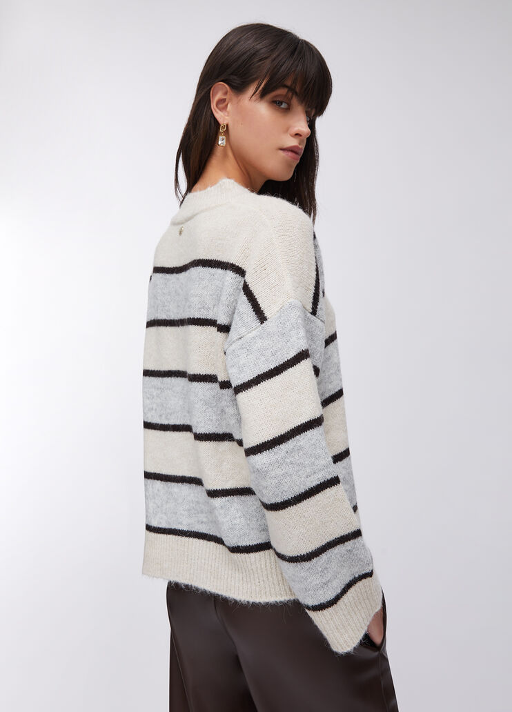 Streifenpullover aus Wolle und Alpaka Grau und Beige Liu Jo - large image number 1