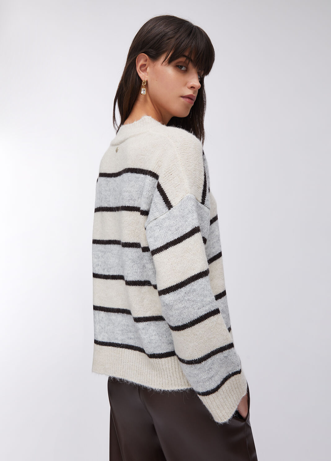 Полосатый джемпер из шерсти и альпака серый и бежевый Liu Jo - large image number 1