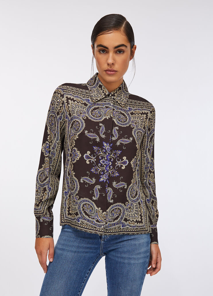 Hemdbluse aus bedrucktem Twill Braun mit Print Liu Jo - medium Hemdbluse aus bedrucktem Twill Braun mit Print Liu Jo - medium