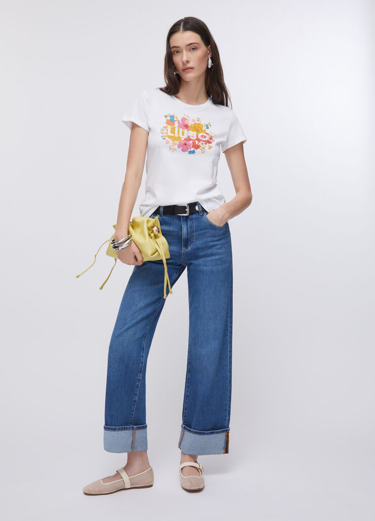 Printed T-shirt with rhinestones white/multicolour Liu Jo - large image number 5
