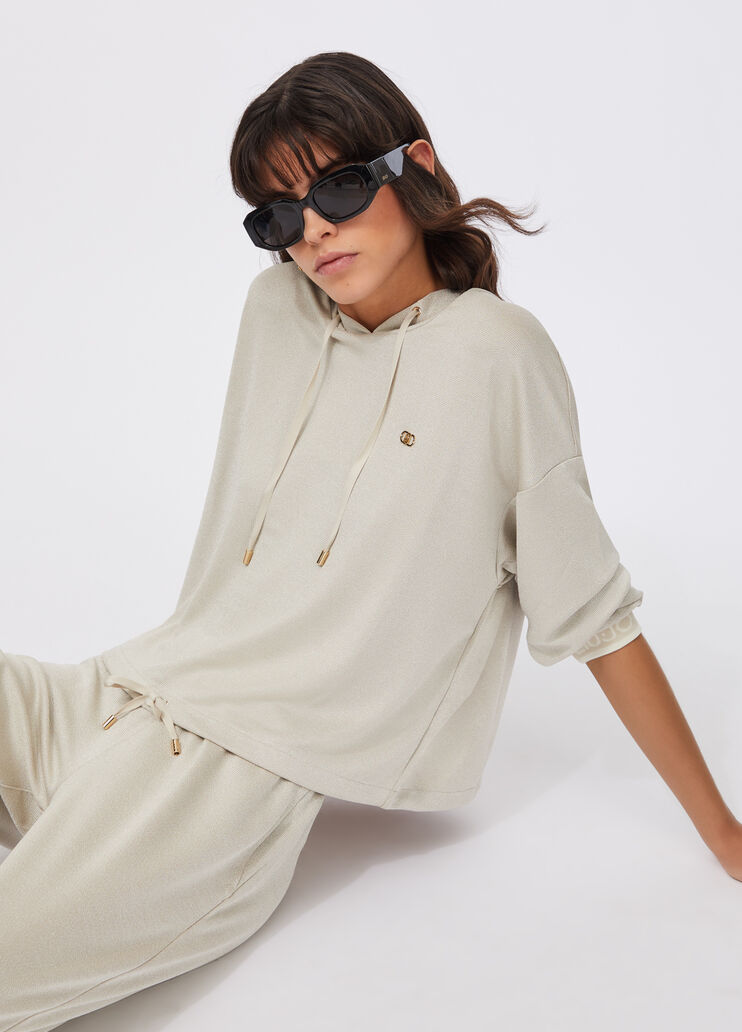 Felpa lurex® con cappuccio beige Liu Jo - medium