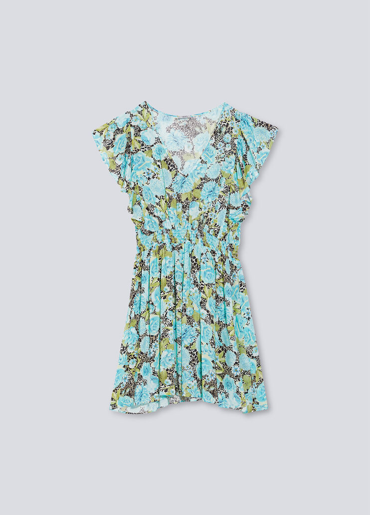 Short flowery dress animal-print turquoise flowers Liu Jo - large image number 4 Short flowery dress animal-print turquoise flowers Liu Jo - large image number 4
