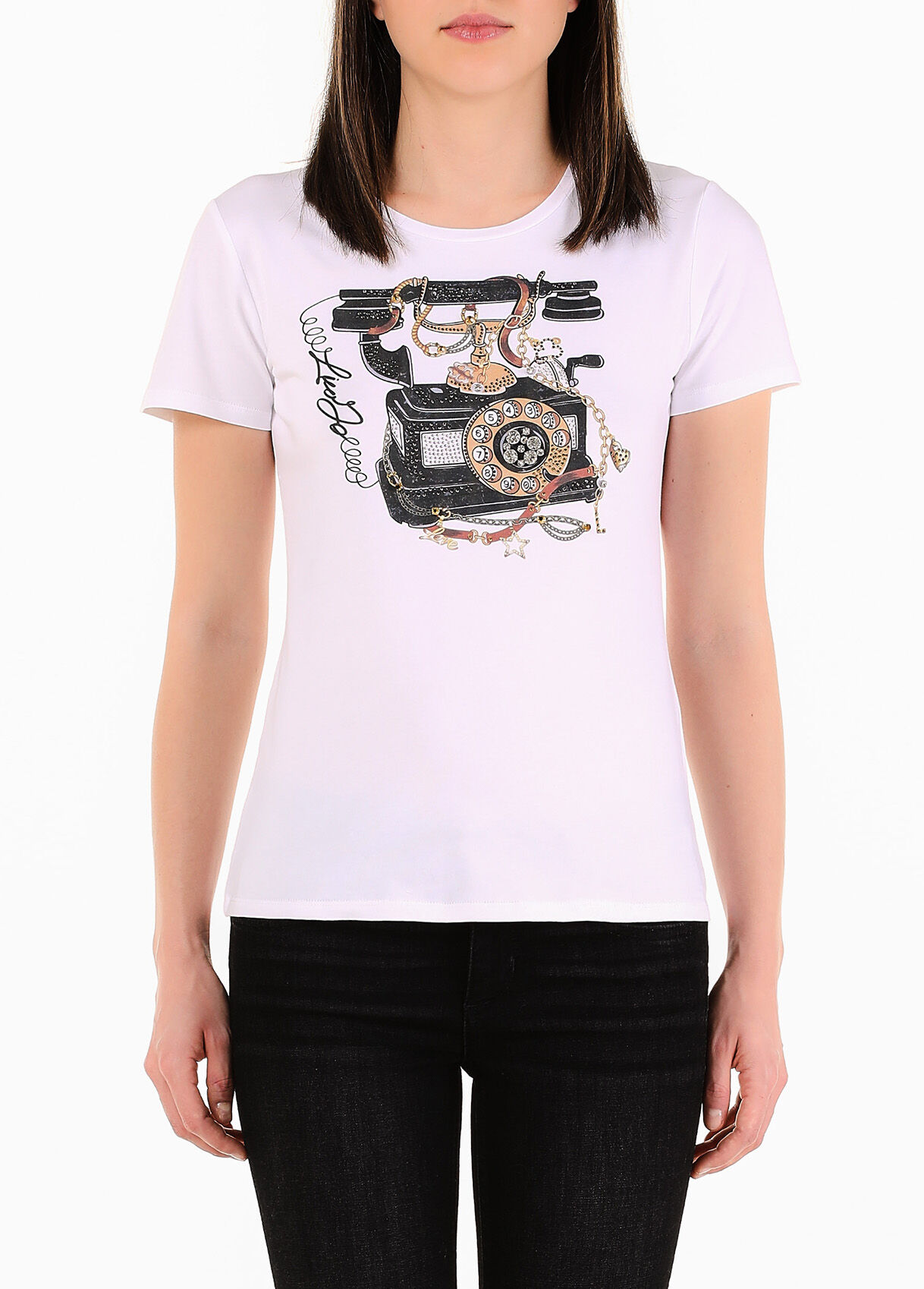 T shirt con stampa telefono colore bianco telefono Liu Jo