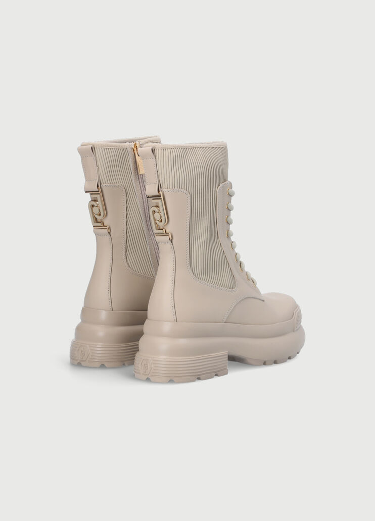 Platform combat boots in leather with pleats taupe Liu Jo - large image number 3 Platform combat boots in leather with pleats taupe Liu Jo - large image number 3