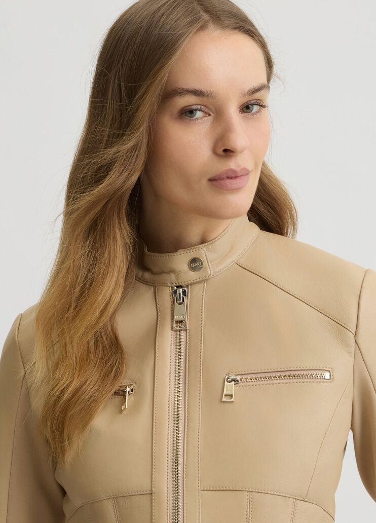 Natural beige leather biker jacket  beige Liu Jo - large image number 2 Natural beige leather biker jacket  beige Liu Jo - large image number 2