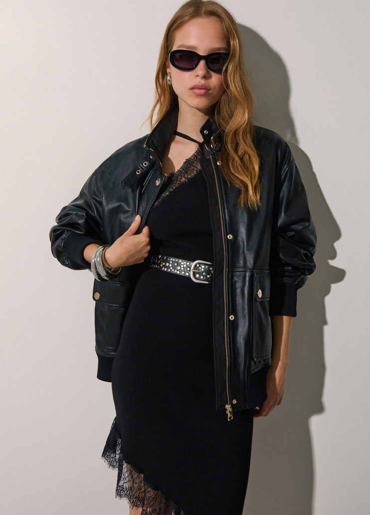 Oversized Leather Jacket black Liu Jo - medium