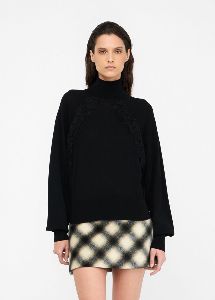 Wool turtleneck with lace black Liu Jo - large image number 0 Wool turtleneck with lace black Liu Jo - large image number 0