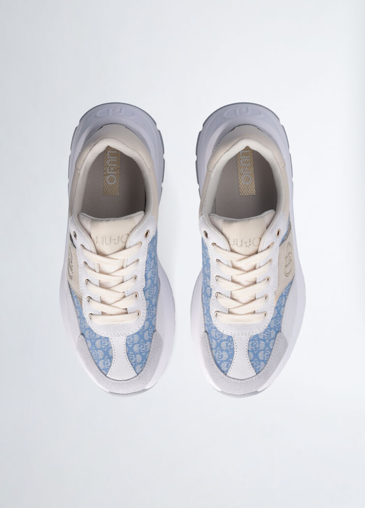 Suede monogram sneakers beige/light blue Liu Jo - large image number 4 Suede monogram sneakers beige/light blue Liu Jo - large image number 4