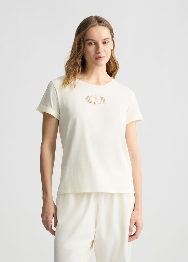 Cotton T-shirt with logo and rhinestones white monogram Liu Jo - medium Cotton T-shirt with logo and rhinestones white monogram Liu Jo - medium