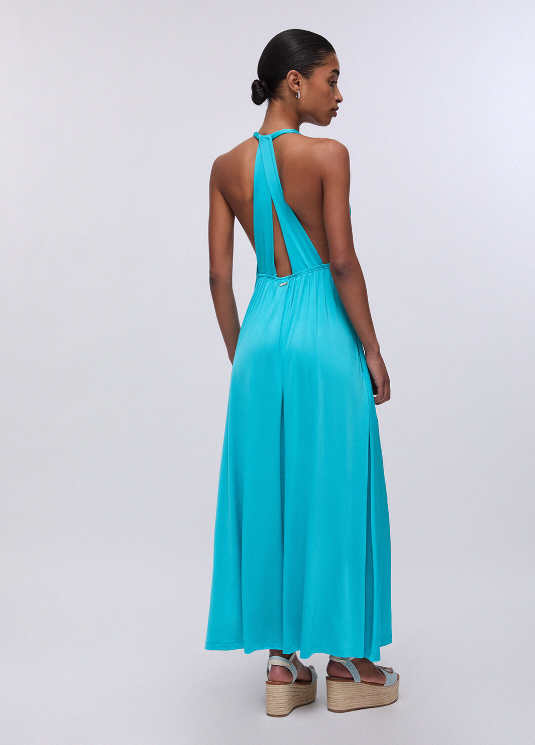 Langes Kleid aus gl&auml;nzendem Jersey Hellblau Liu Jo - large image number 1