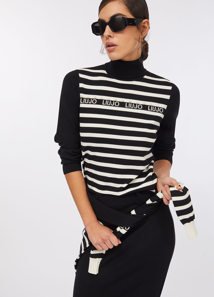Jersey de cuello alto a rayas negro Liu Jo - medium
