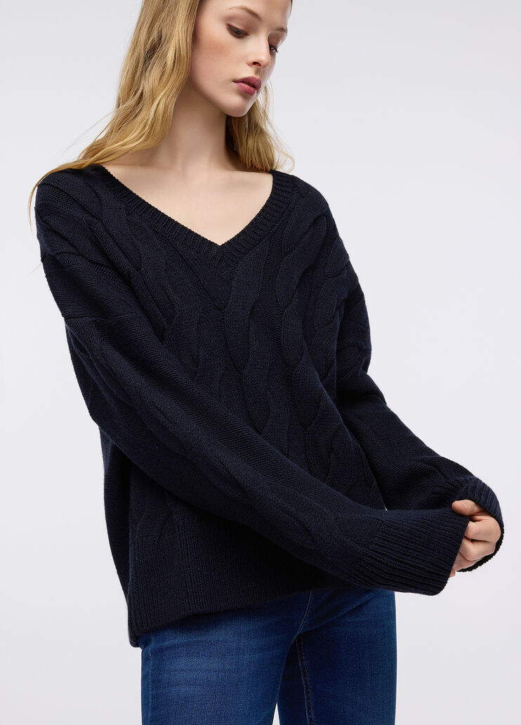 Maglione in lana a trecce blu marino Liu Jo - medium