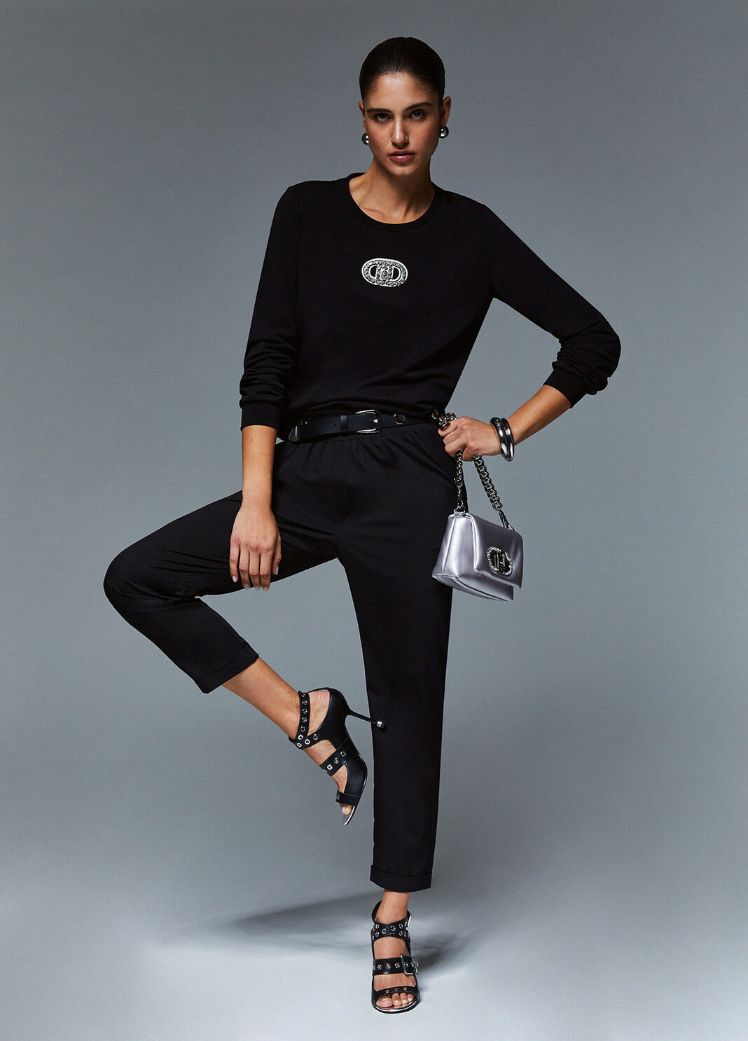 Полуприлегающие брюки с отворотами черный Liu Jo - large image number 3