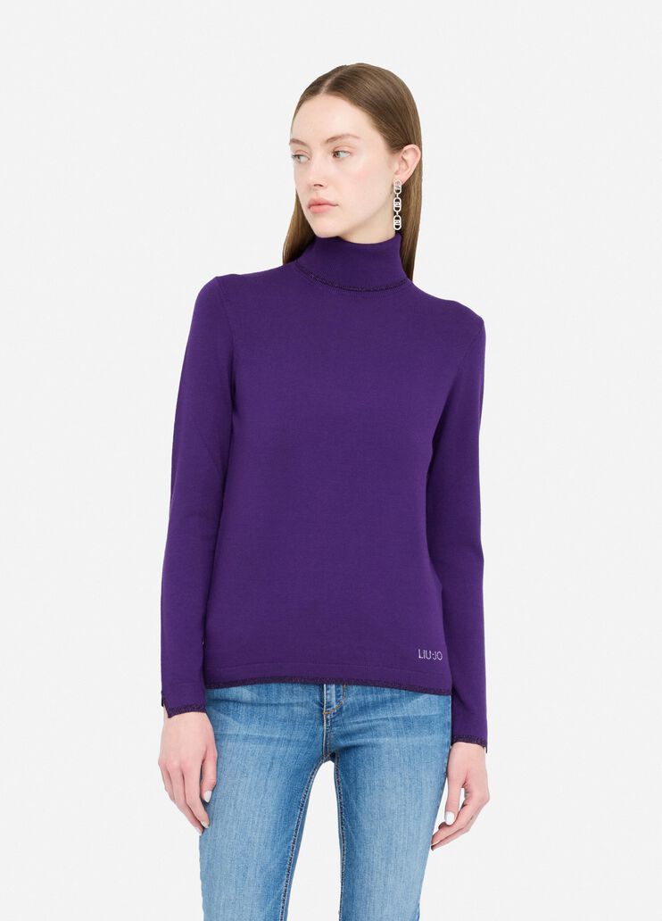 Rollkragenpullover mit Details aus Lurex® Violett Liu Jo - medium