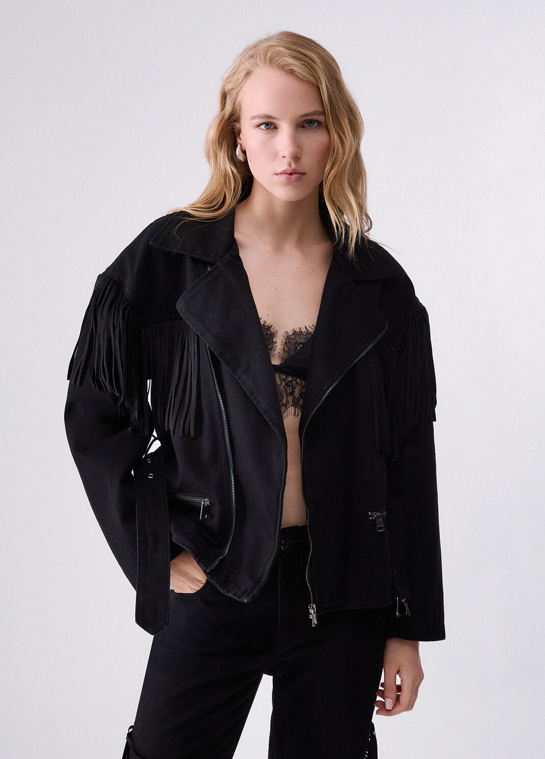 Denim Jacket with Fringe black denim Liu Jo - large image number 0