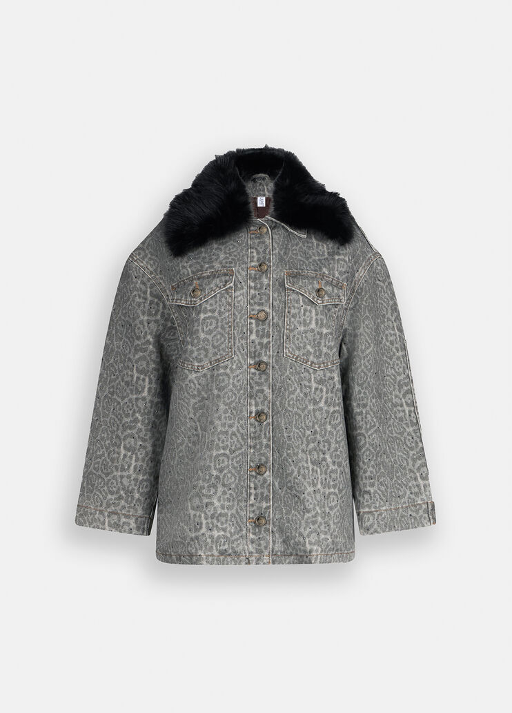 Faux fur jacket with collar grey animal print Liu Jo - large image number 6