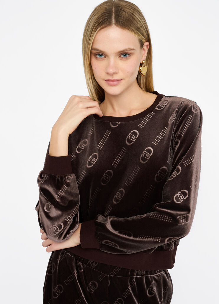Chenille sweatshirt with logo chocolate Liu Jo - large image number 3