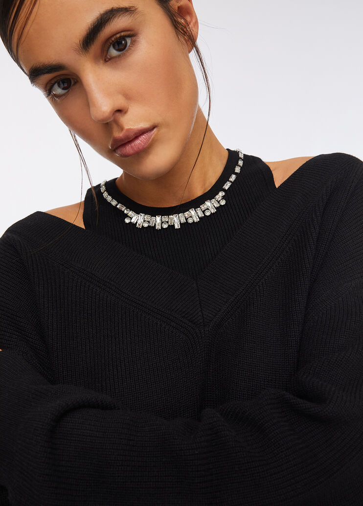 Jumper with bejewelled embroidery black Liu Jo - large image number 2