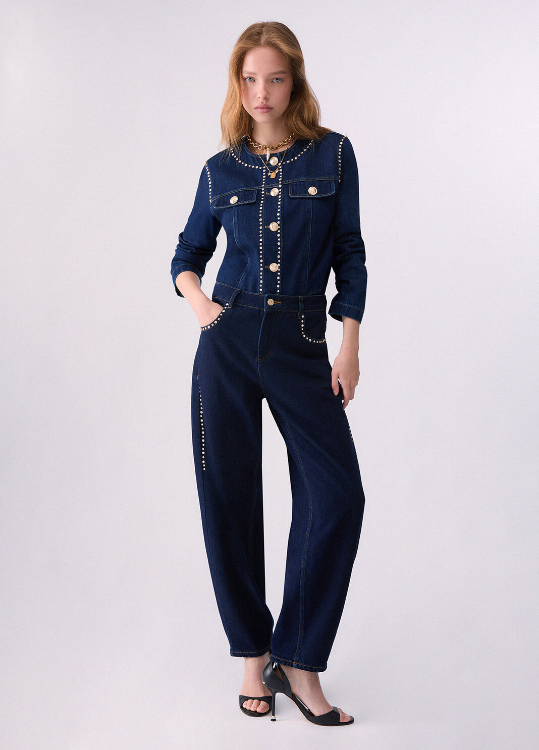 High-waisted jeans with rhinestones Normal wash Liu Jo - large image number 5
