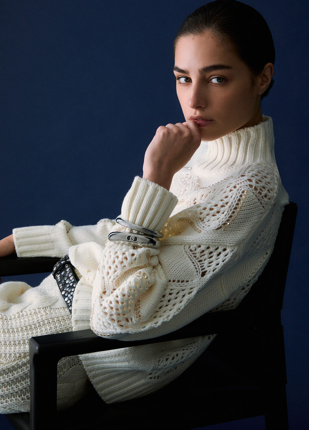 Turtleneck with Beads and Openwork white wool Liu Jo - large image number 2