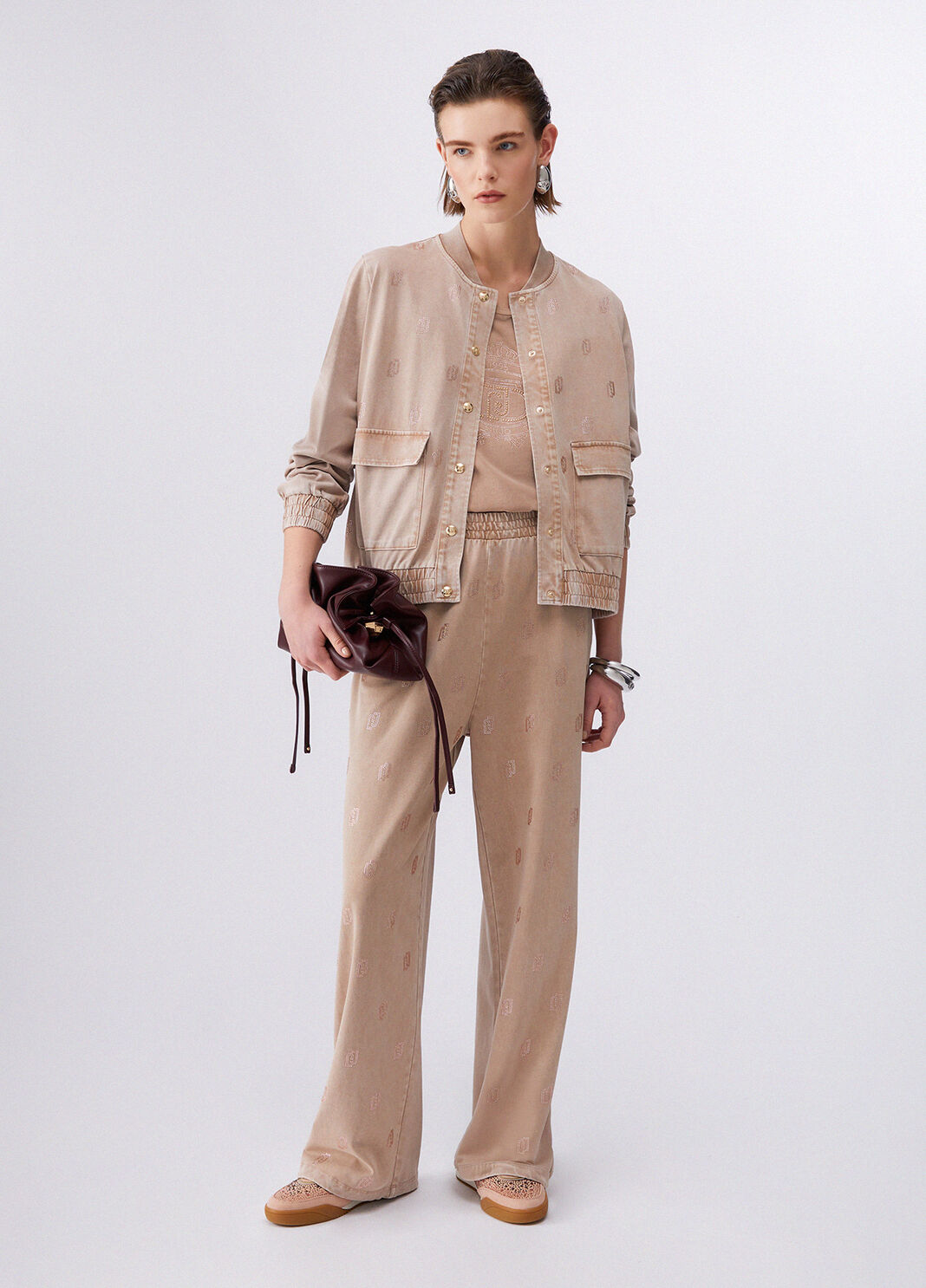 Faded jersey trousers with rhinestones beige Liu Jo - large image number 5