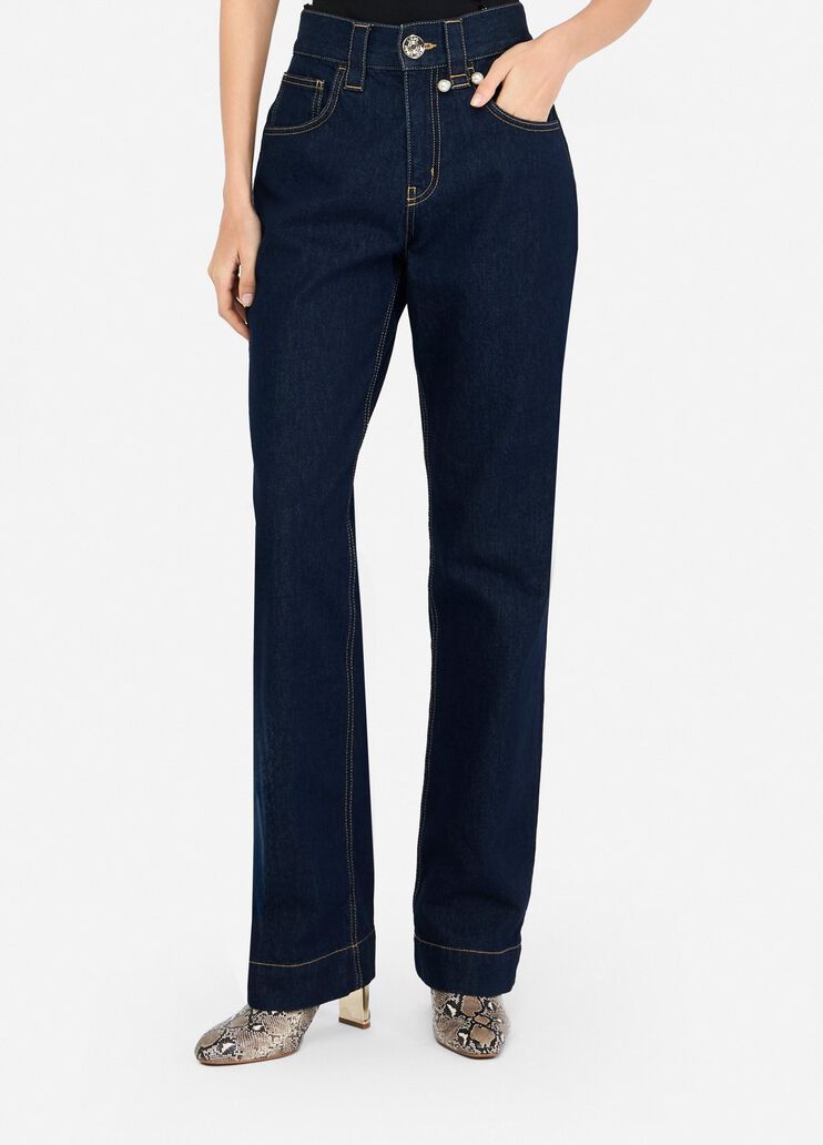 Straight jeans with jewelled beads dark blue denim Liu Jo - large image number 0 Straight jeans with jewelled beads dark blue denim Liu Jo - large image number 0