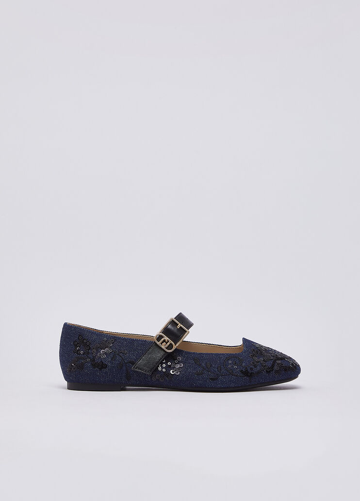 Denim ballet flats with embroidery dark denim Liu Jo - medium