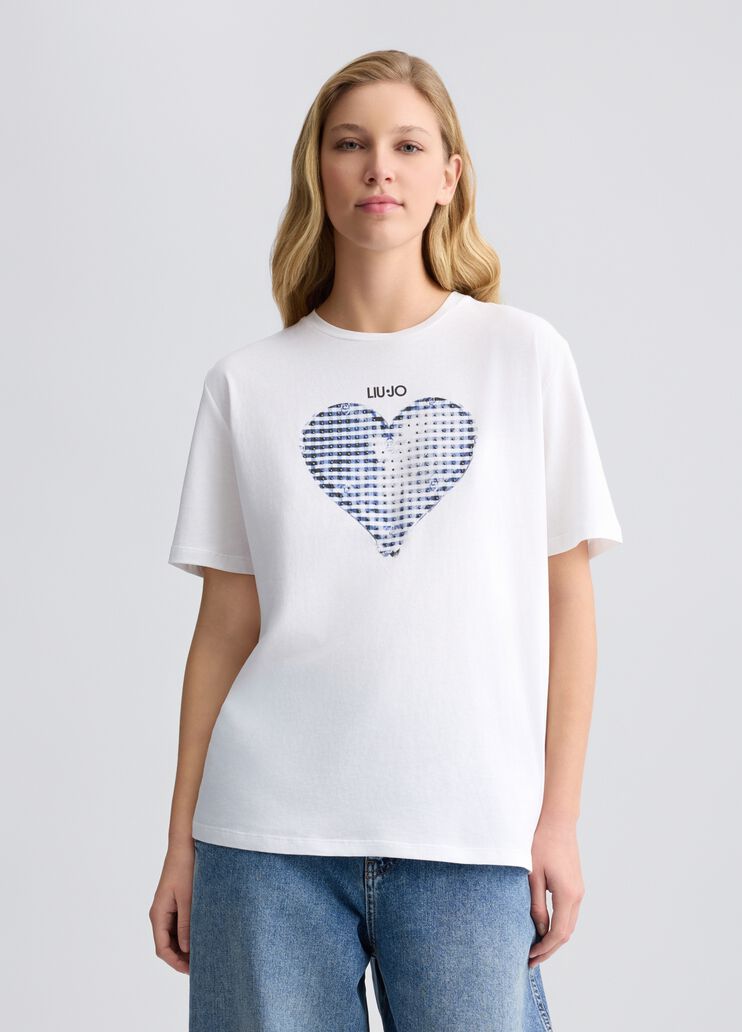 T-shirt with heart and gemstones blue heart Liu Jo - medium T-shirt with heart and gemstones blue heart Liu Jo - medium