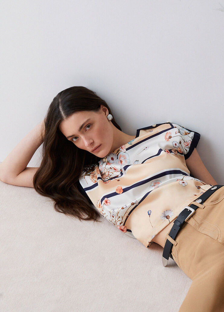 T-Shirt mit Einsatz aus bedrucktem Twill Dunkelblau Liu Jo - medium