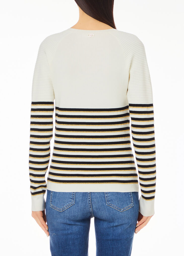 Pullover mit Streifenmotiv und Logo schwarz Liu Jo - medium
