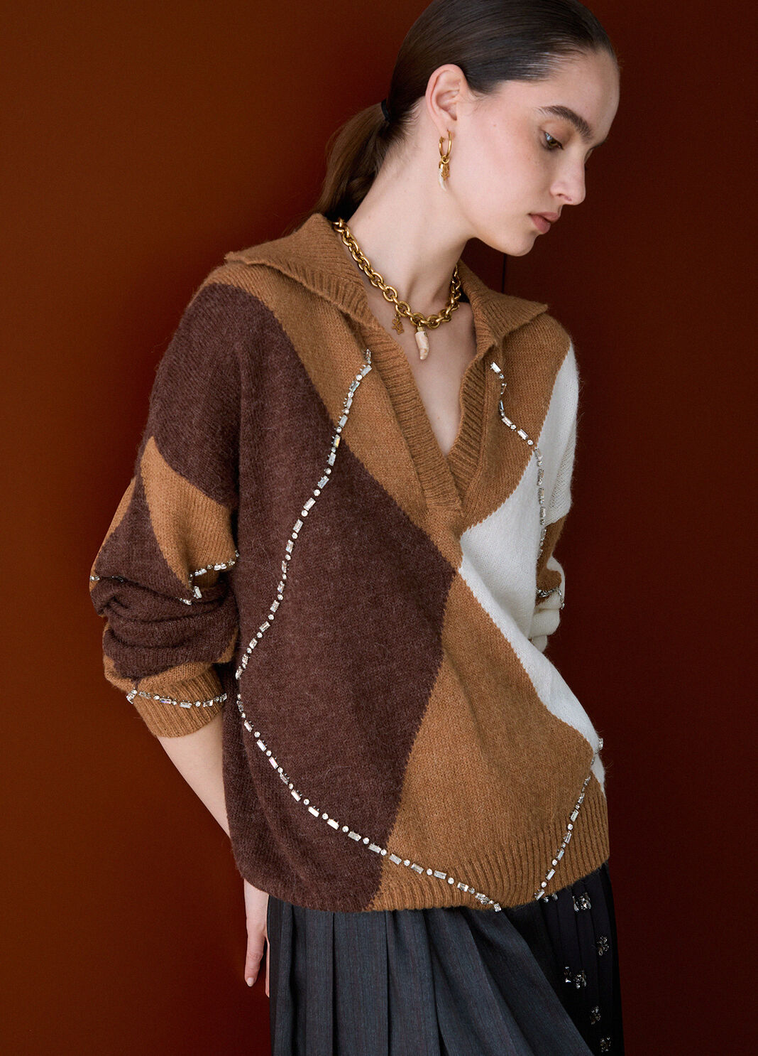 Argyle Polo with Jewel Embroidery camel Liu Jo - large image number 3