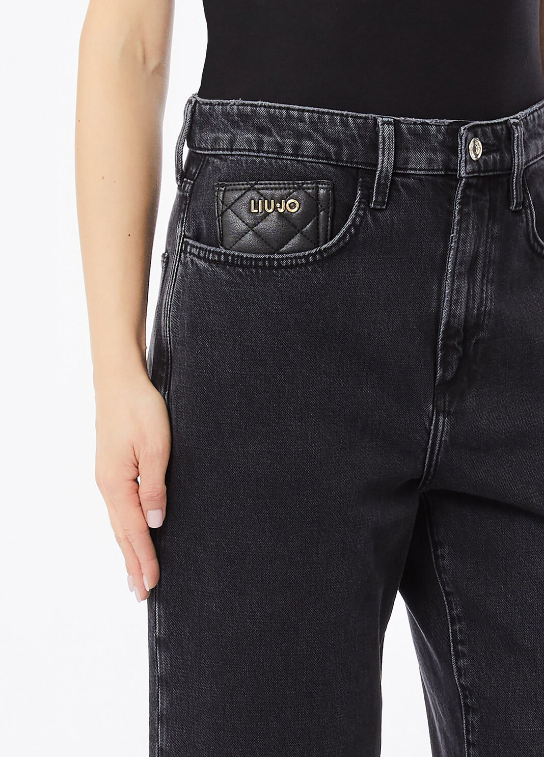 Boyfriend jeans with quilted pocket black denim Liu Jo - large image number 2