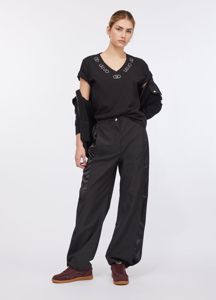 Pantaloni jogging in nylon e raso nero Liu Jo - large image number 5