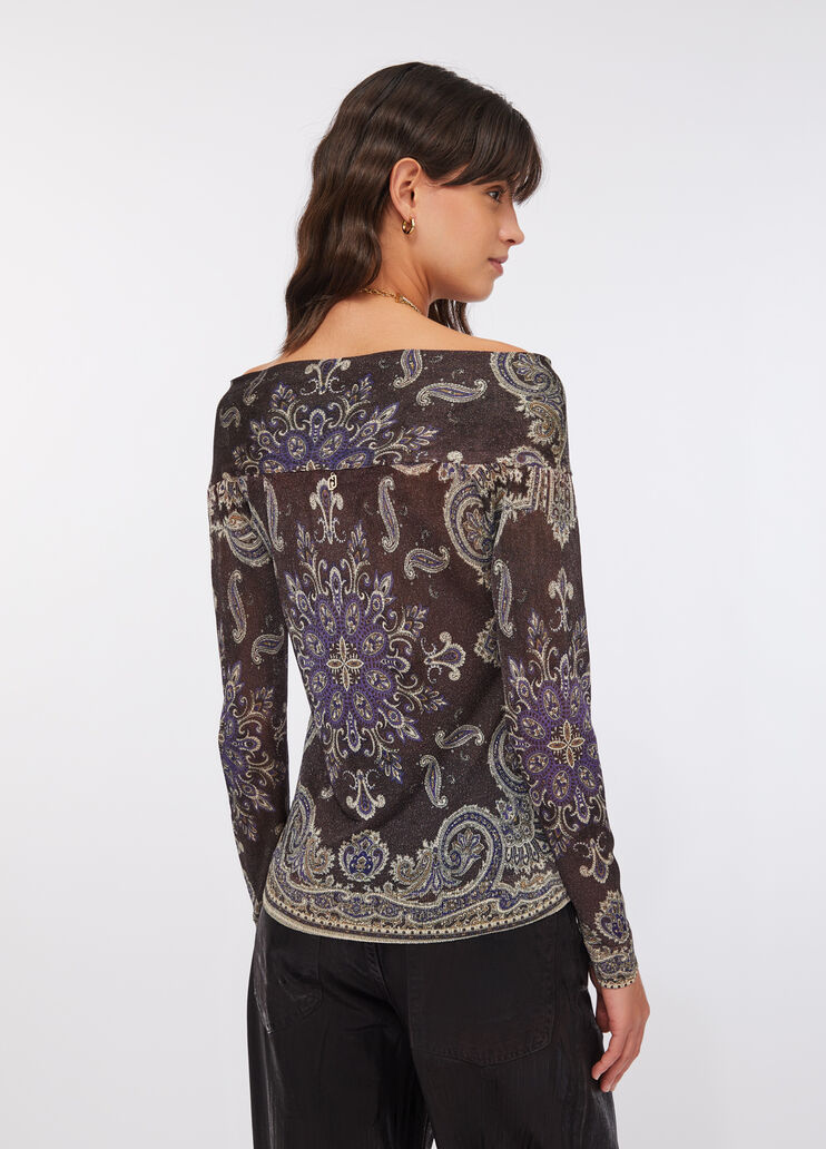 Pullover mit V-Ausschnitt Braun mit Print Liu Jo - large image number 1