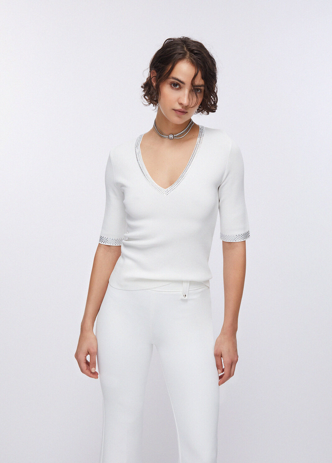 Knit t-shirt with gemstones white wool Liu Jo - large image number 0