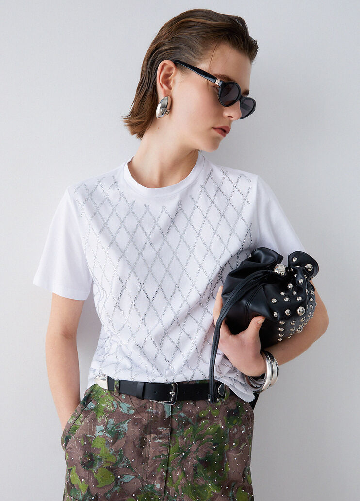 T-Shirt mit eingefassten Schmucksteinen Wei&szlig; Liu Jo - medium