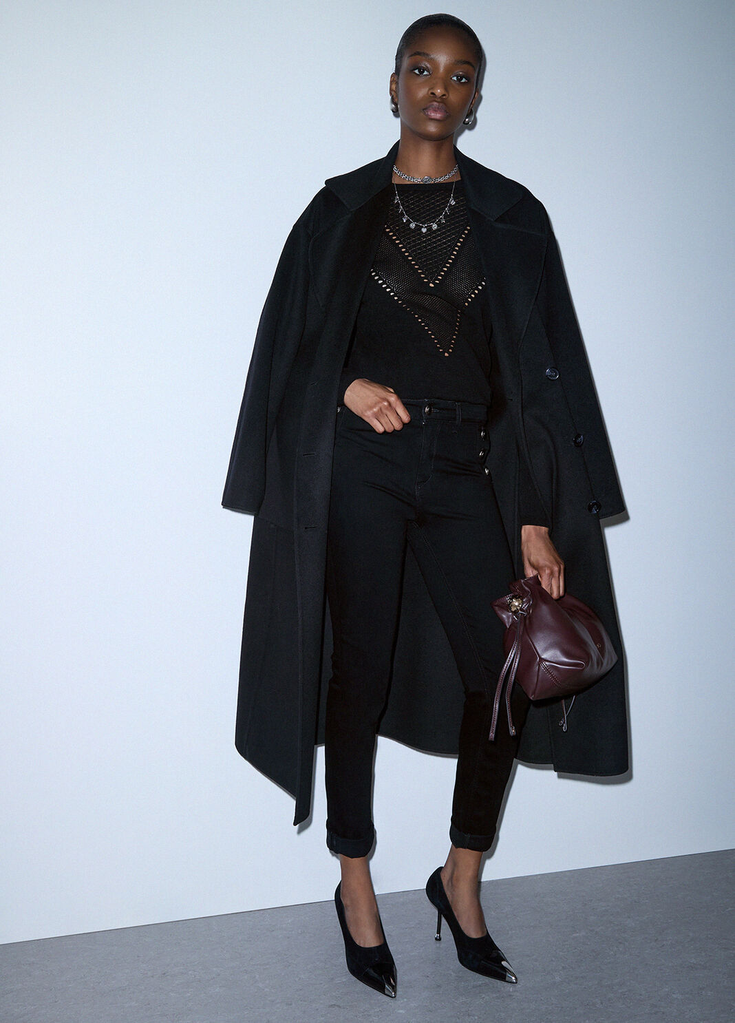 Manteau long oversize en laine noir Liu Jo - large image number 2