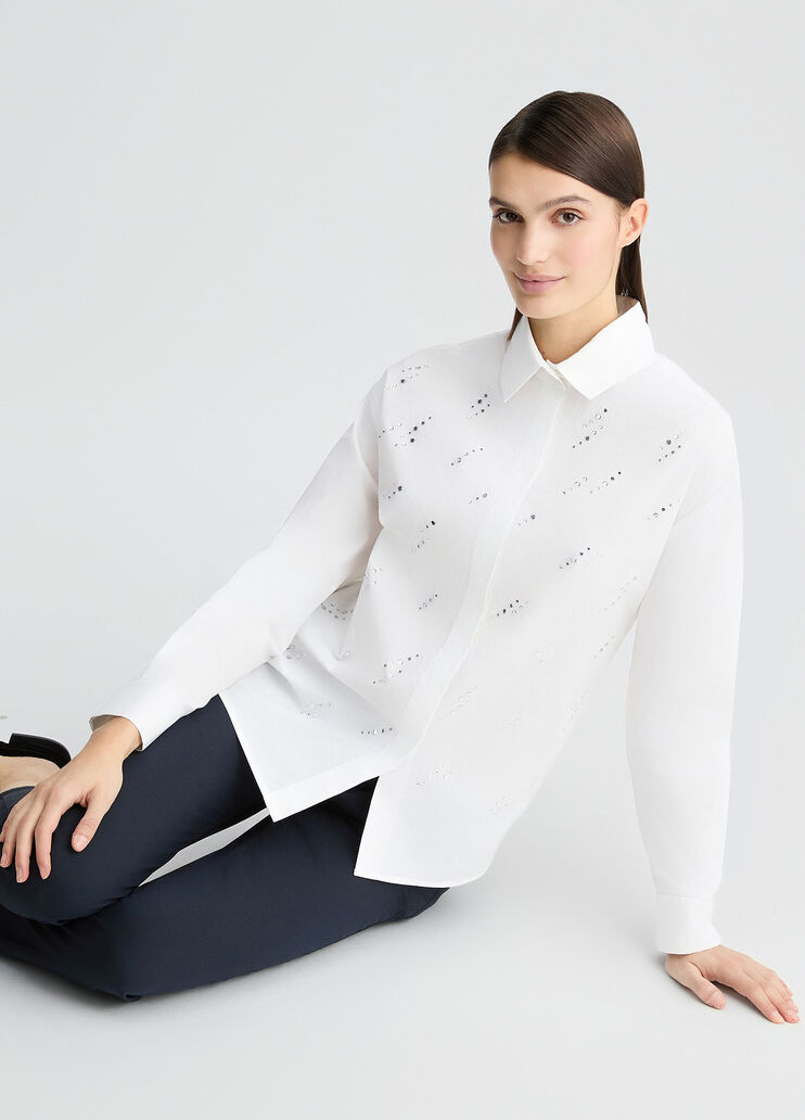 Poplin shirt with rhinestones white/gemstones Liu Jo - large image number 2 Poplin shirt with rhinestones white/gemstones Liu Jo - large image number 2
