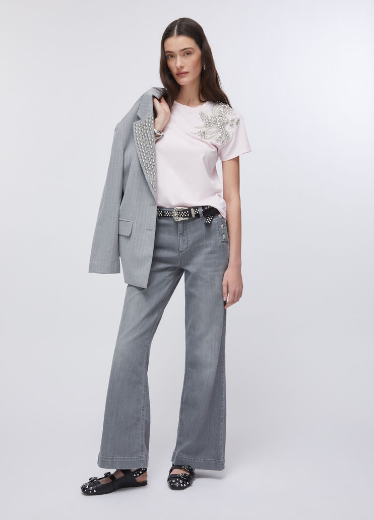 Jeans flare a vita alta con bottoni denim grigio Liu Jo - large image number 5