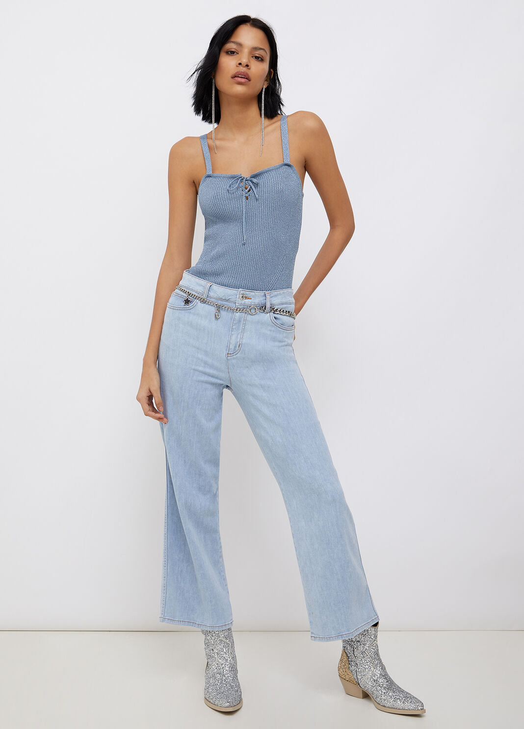 Plissierte Shorts aus Lurex&reg; Hellblau Liu Jo - large image number 3