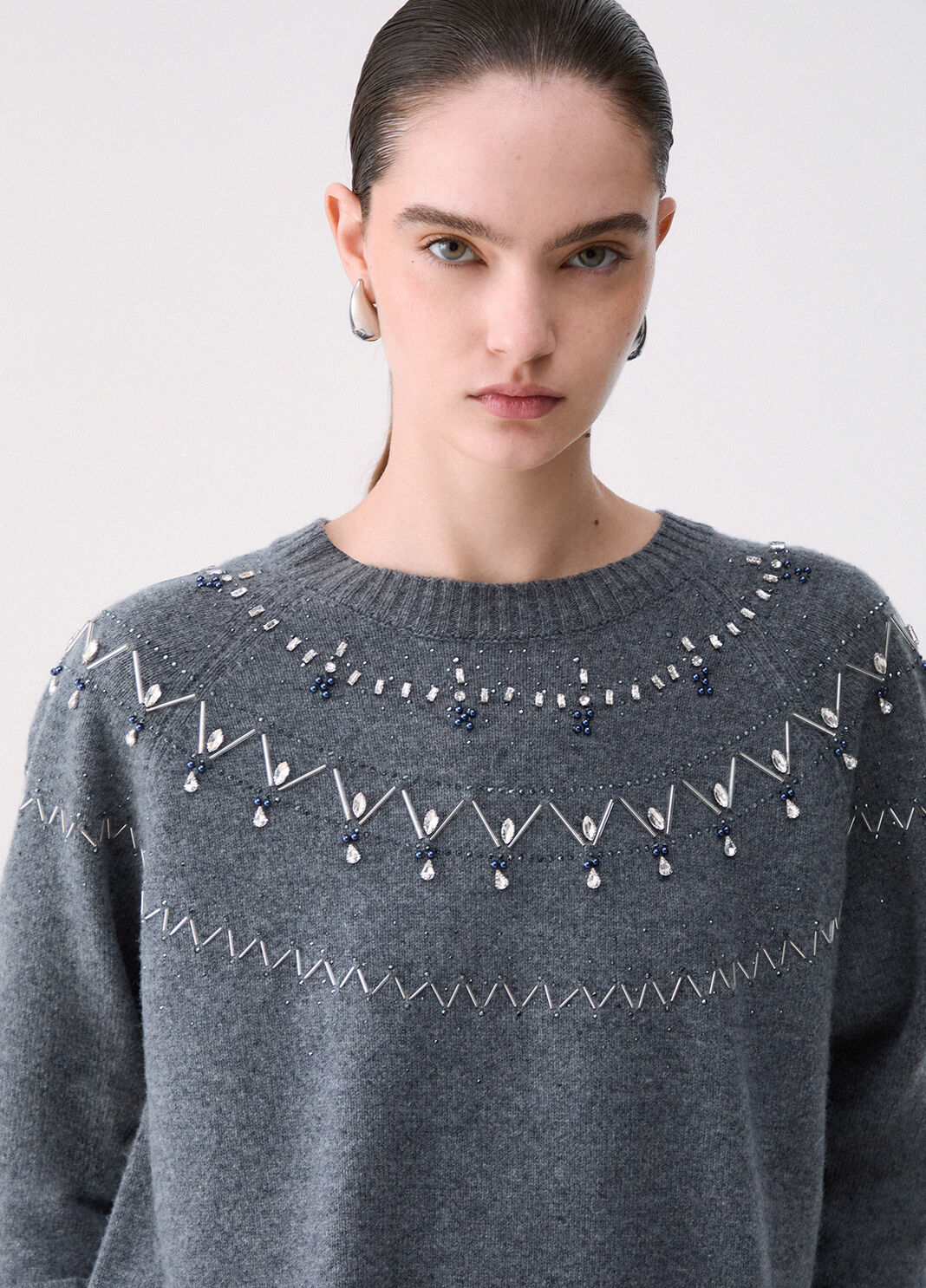 Knit in wool with jewel embroidery grey Liu Jo - large image number 4
