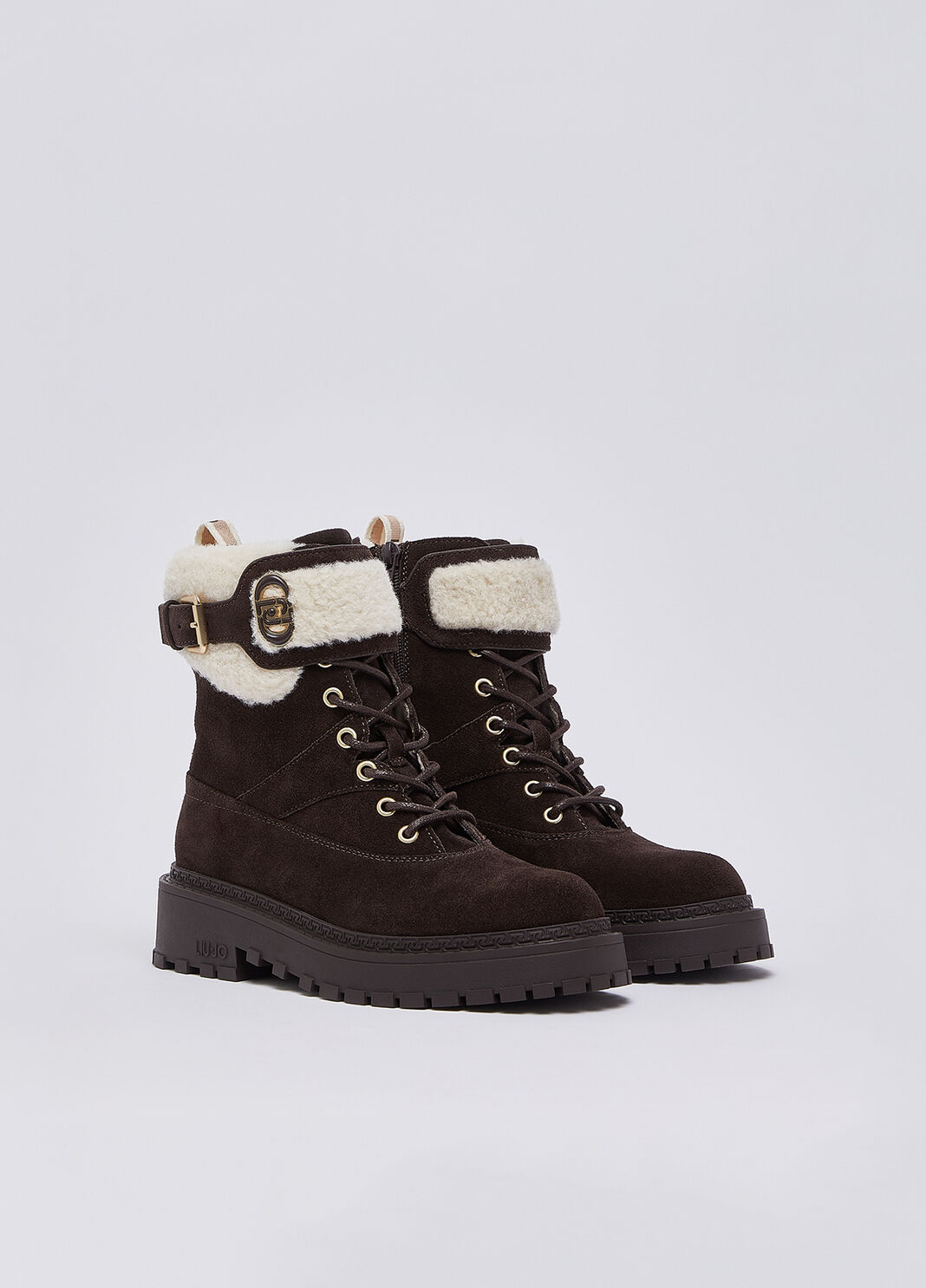 Schn&uuml;rboots aus Veloursleder und teddy Mokka Liu Jo - large image number 1