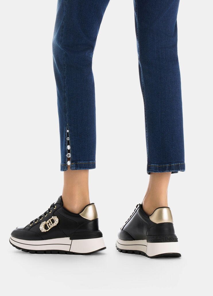 Кожаные кроссовки с декоративным логотипом черный Liu Jo - large image number 0