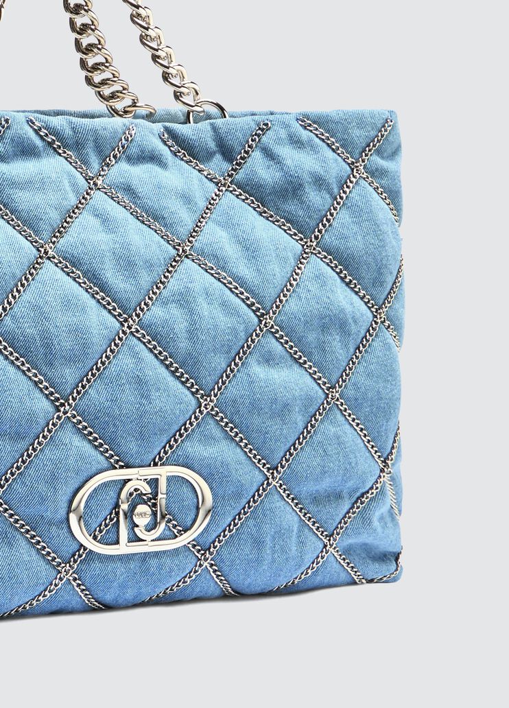 Large denim LaPuffy tote bag light denim Liu Jo - large image number 4