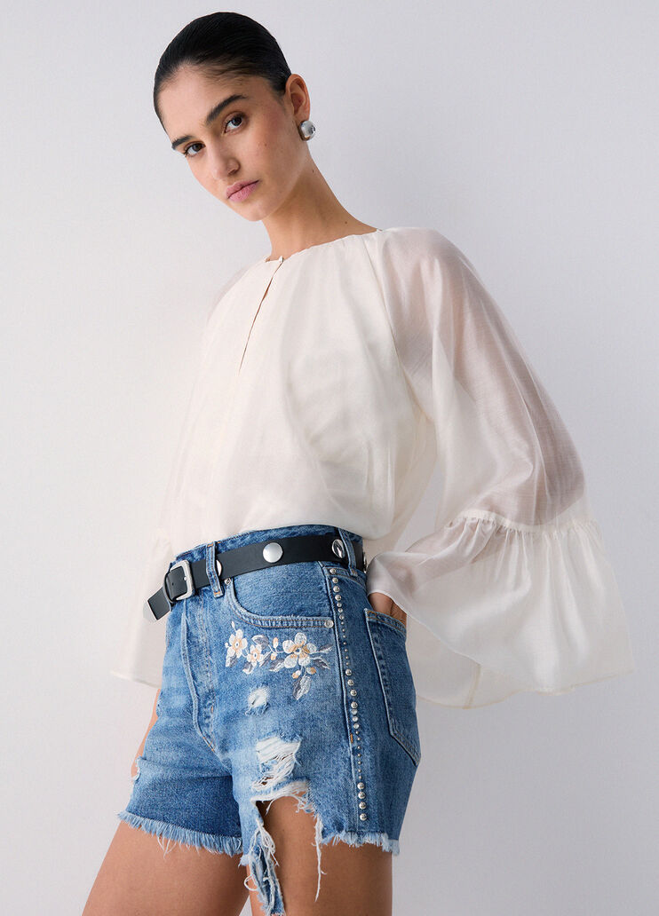Denim shorts with embroidered jewels blue denim Liu Jo - medium