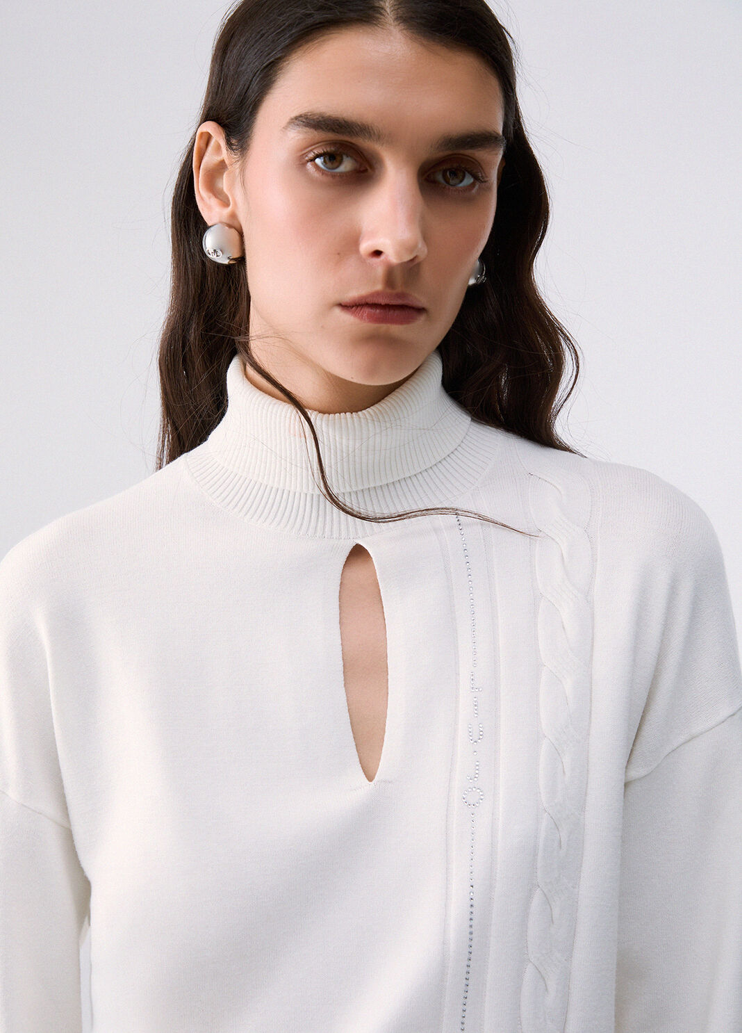 Turtleneck Sweater with Cut-Out white wool Liu Jo - large image number 4