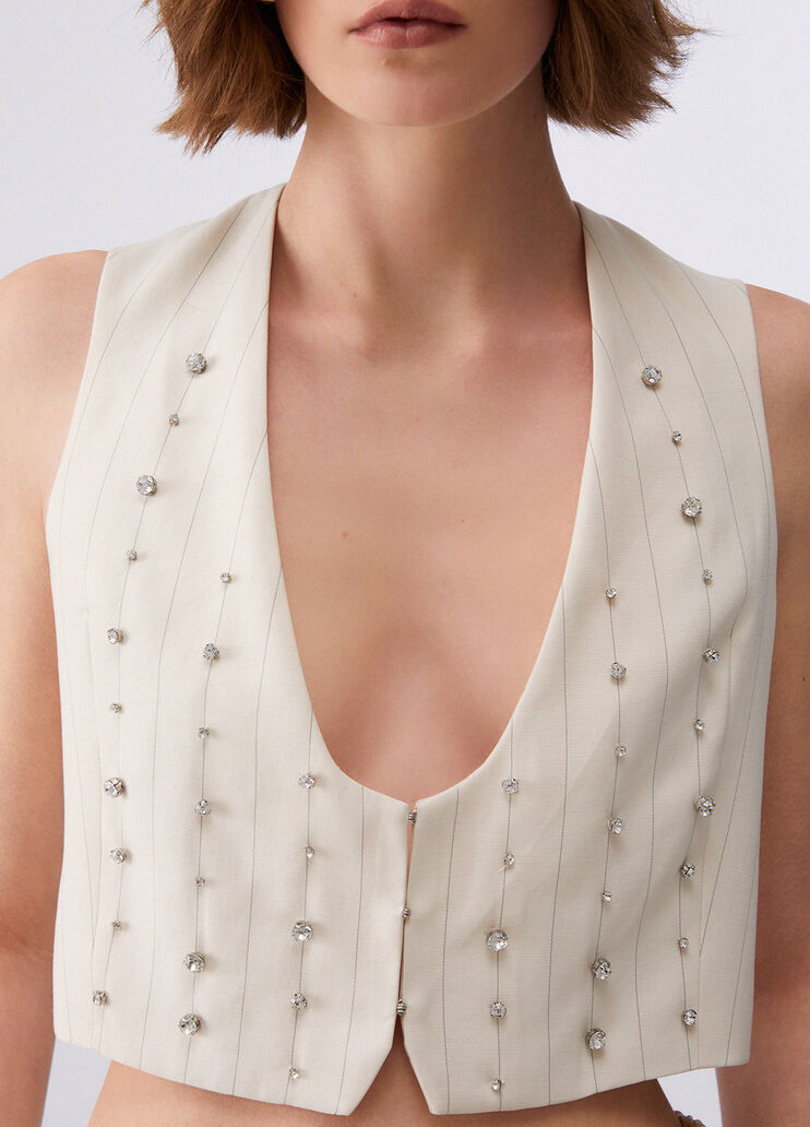 Pinstripe vest with bejewelled embellishment white Liu Jo - medium