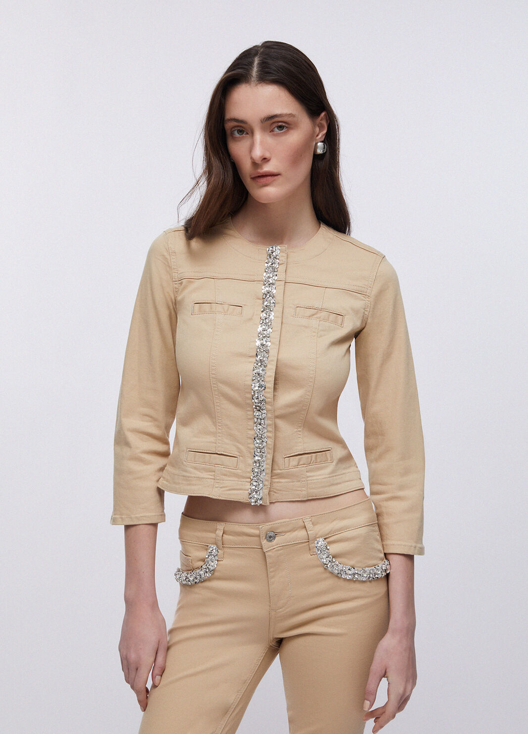 Jacket with jewel appliqu&eacute;s beige Liu Jo - large image number 0