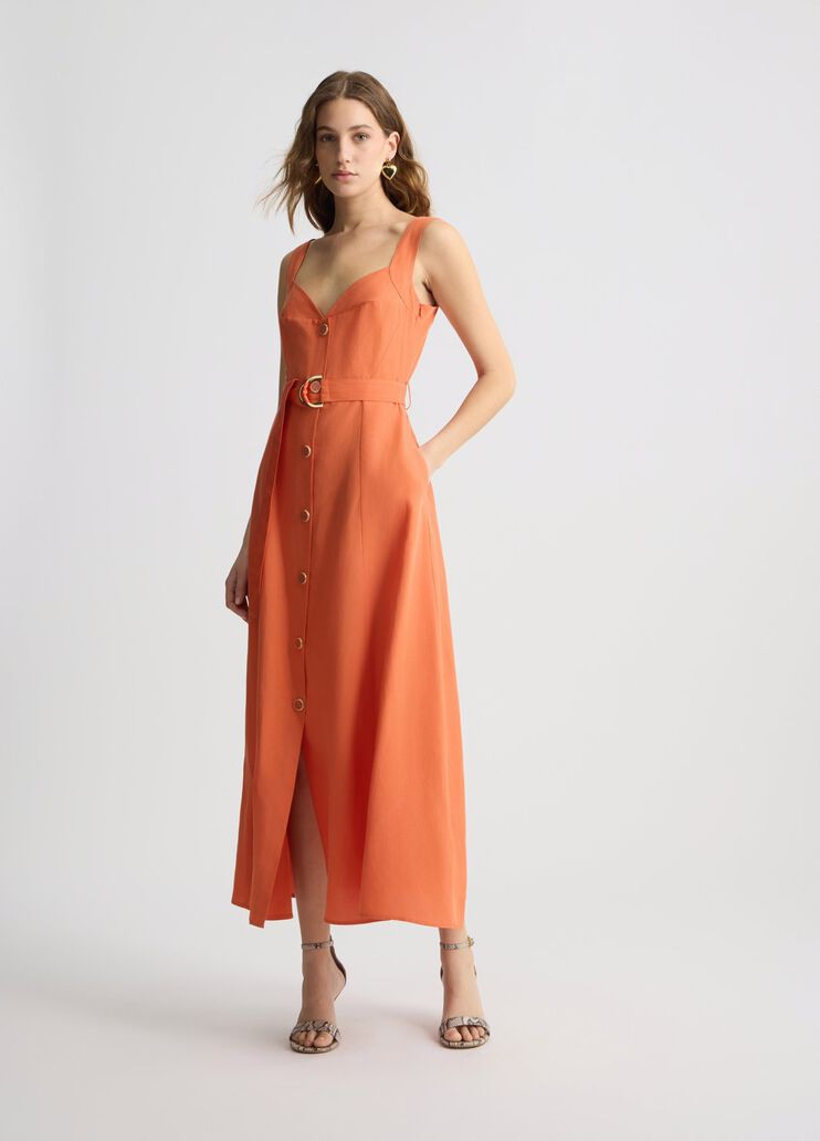 Linen dress with belt terracotta Liu Jo - large image number 0 Linen dress with belt terracotta Liu Jo - large image number 0