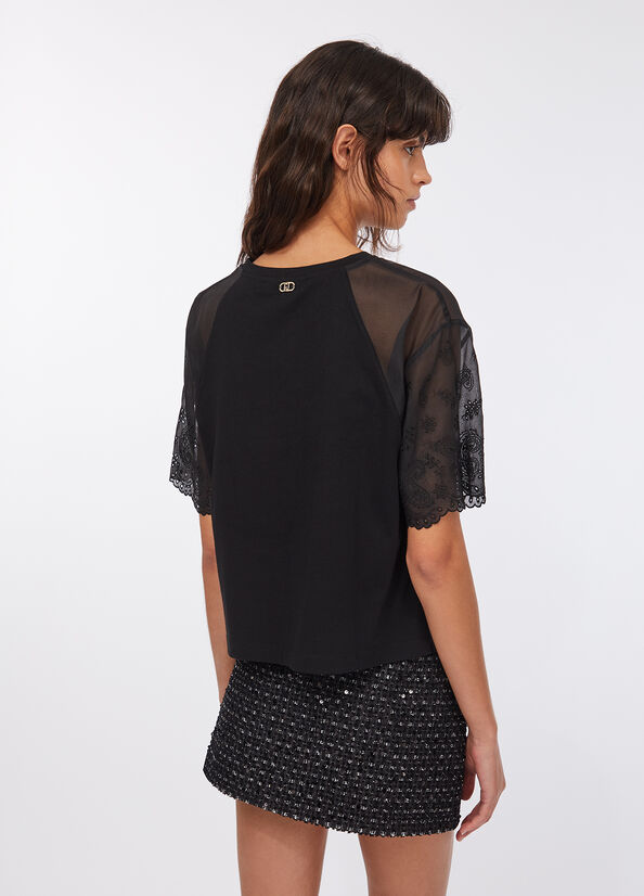 Cotton and organza T-shirt black Liu Jo - large image number 1